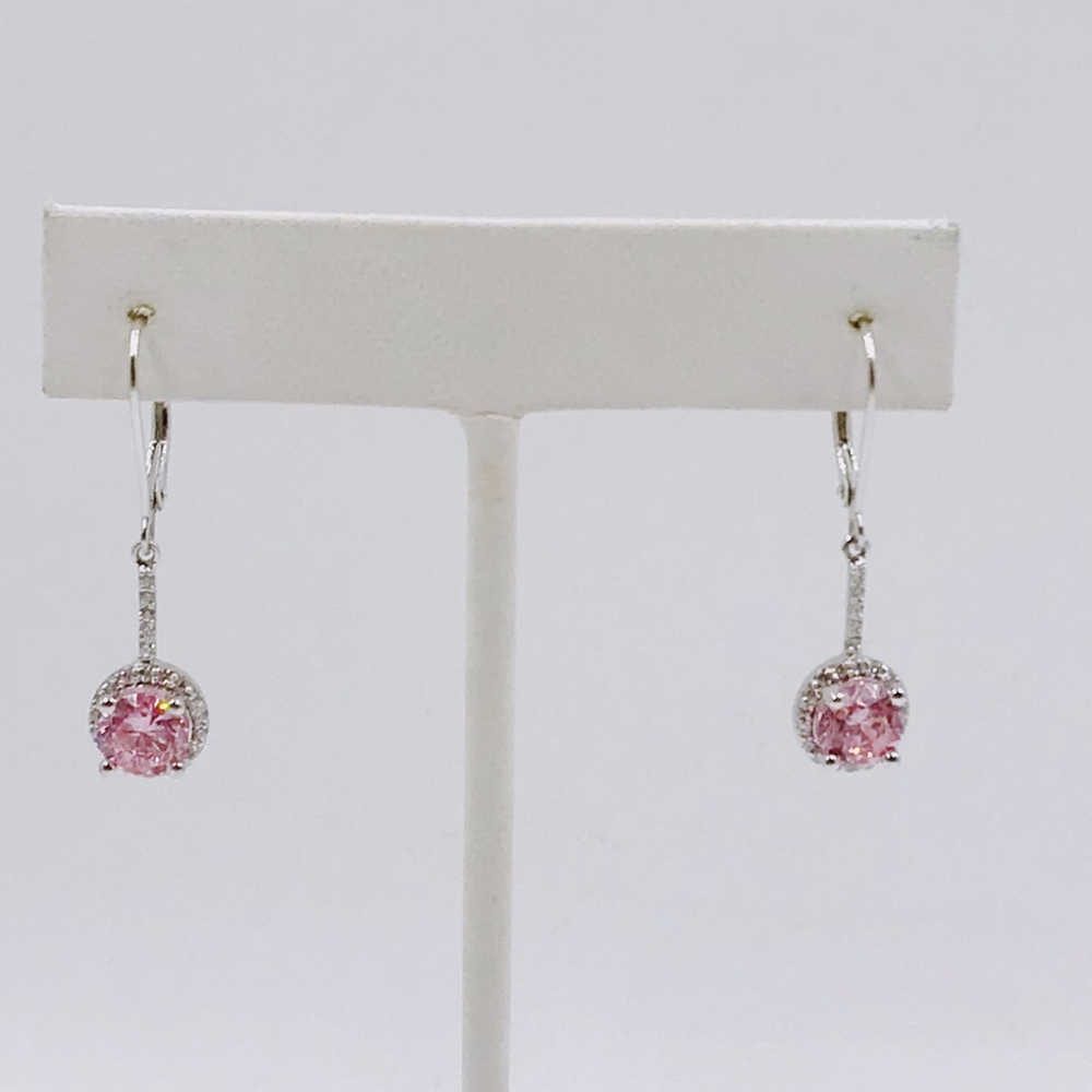Pink CZ + White CZ Sterling Silver Drop Earrings